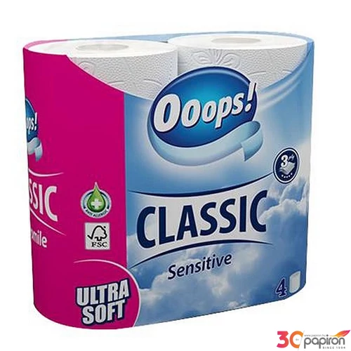 Toalettpapír 3 2 rétegű kistekercses 4 tekercs OOOPS Classic sensitive