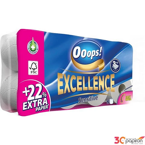 Toalettpapír 3 2 rétegű kistekercses 8 tekercs OOOPS Excellence