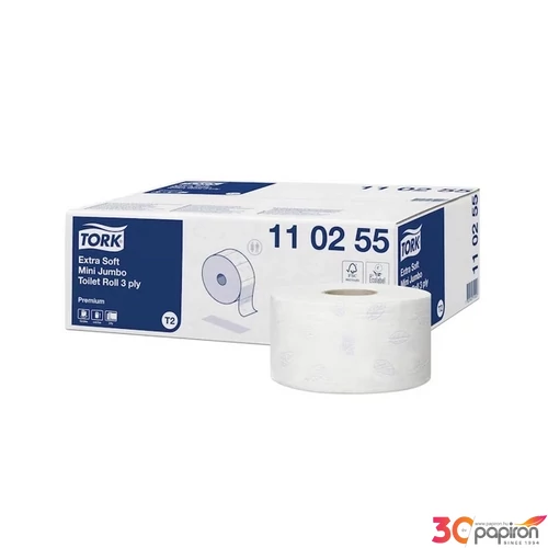 Toalettpapír 3 rétegű 600 lap/120 m/tek 12 tek/karton Extra Soft Mini Jumbo Tork_110255 fehér