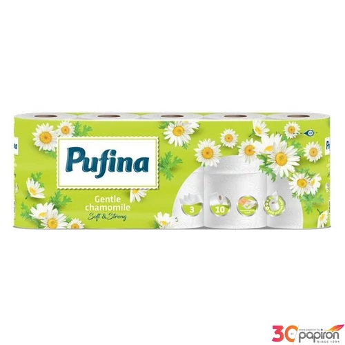 Toalettpapír 3 rétegű kistekercses 10 tekercs PUFINA Chamomile" kamilla illattal