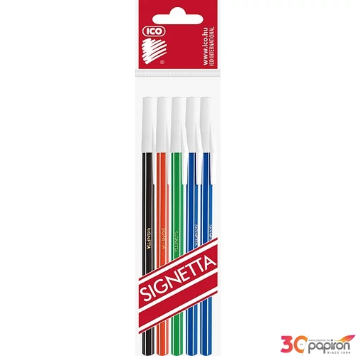 Tollkészlet 5 Signetta ICO 0,7mm kupakos eldobható golyósirón piros-2db kék-fekete-zöld színek