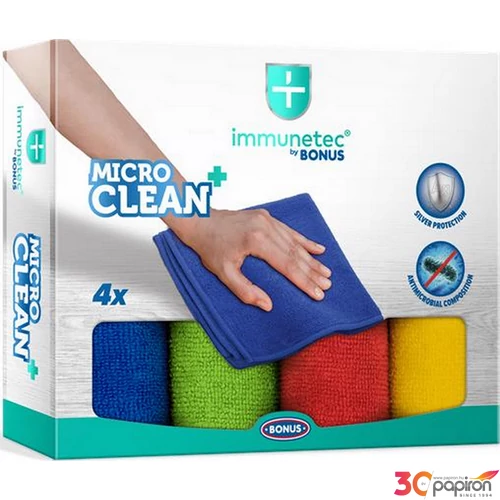 Törlőkendő mikroszálas 4 db, BONUS MicroCLEAN Plus Immunetec