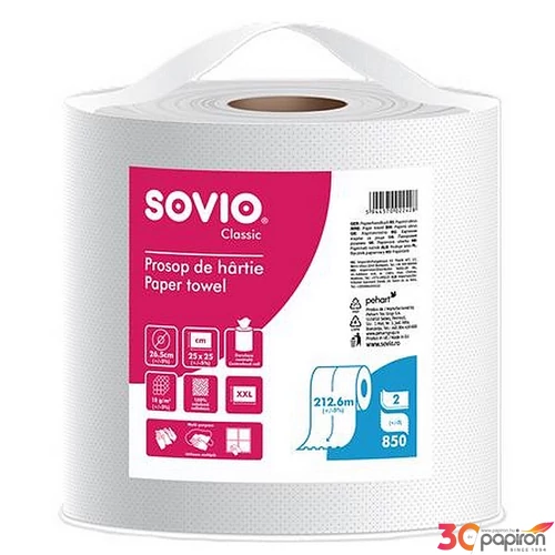 Törlőpapír 100% cellulóz tekercses 212 6 m 26 5 cm átmérő 2 rétegű SOVIO