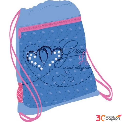 Tornazsák Belmil 21' Cool Bag Jeans Heart szíves szívecskés 336-91 43x45cm hálós sportzsák Gym Bag