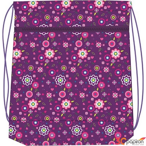 Tornazsák Belmil 20 Violet szívecskés, szíves-virágos lila 336-91 43x45cm hálós sportzsák Gym Bag
