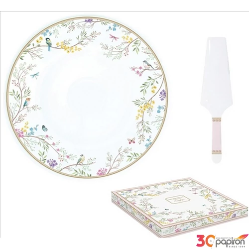 Tortatál porcelán 32cm, Birds Melody dobozban