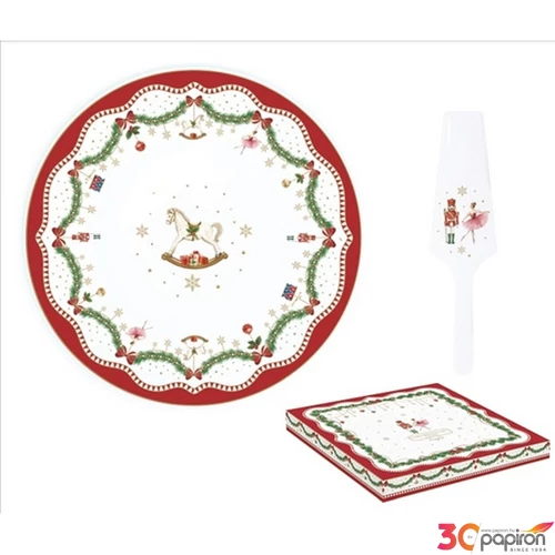 Tortatál porcelán 32cm Magie de Noel dobozban