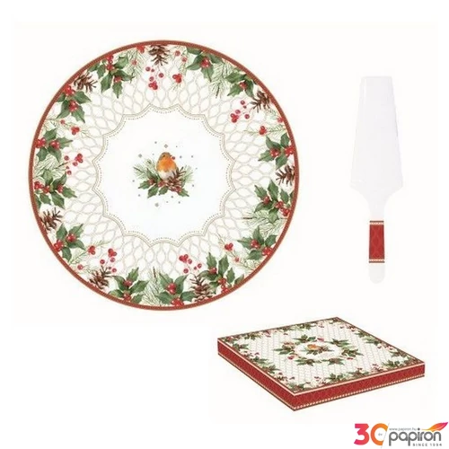 Tortatál Porcelán karácsonyi 32cm, Christmas Berries dobozban