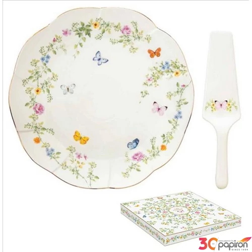 Tortatál Porcelán lapáttal 32cm Dancig Butterflies dobozban
