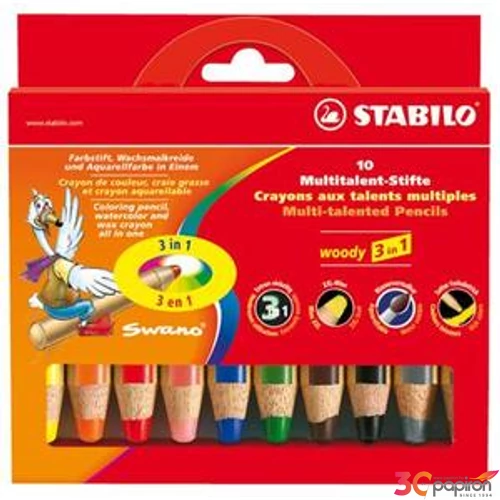 Színes ceruza 10 Stabilo Woody 3in1 vastag kerek 10színű Írószerek STABILO 880/10