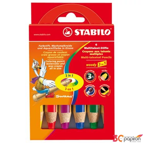 Színes ceruza 6 Stabilo Woody 3in1 vastag kerek 6színű Írószerek STABILO 8806