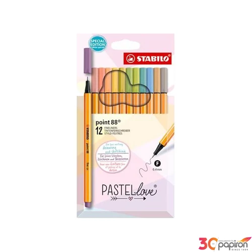Tűfilc készlet 12 Stabilo Point 88' 0,4mm-es 12színű készlet Pastellove