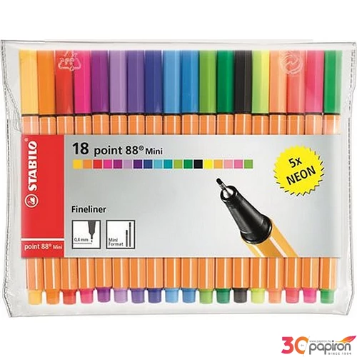 Tűfilc készlet 18 Stabilo Point 88 Mini Neon 0,4mm, 18színű Írószerek STABILO 688/18-2