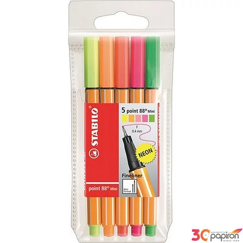 Tűfilc készlet 5 Stabilo Point 88 Mini Neon 0,4mm,5színű Írószerek STABILO 68805-1