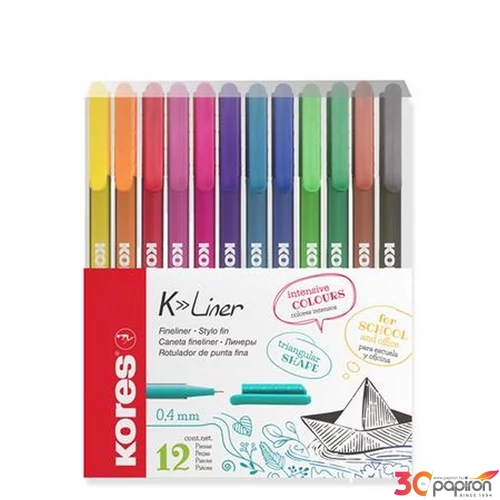 Tűfilc készlet Kores 0,4mm, K-Liner, 12 különböző szín IK28111