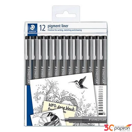 Tusfilc készlet Staedtler 12 különböző vonalvastagság Pigment Liner 308, fekete