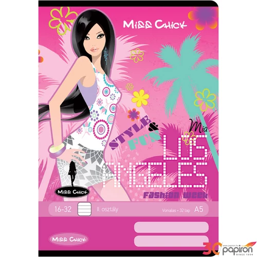 Füzet 16-32 A5 vonalas II.osztályos Miss Chick 2. osztályos füzet