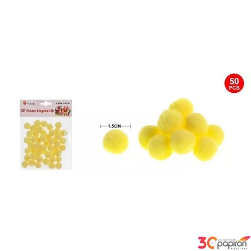 Dekor pompom sárga 1,5cm 50db-os 25