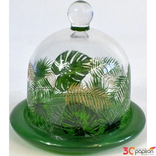 Üveg citromtartó tál Tropical üveg búrával 11x12,5cm 