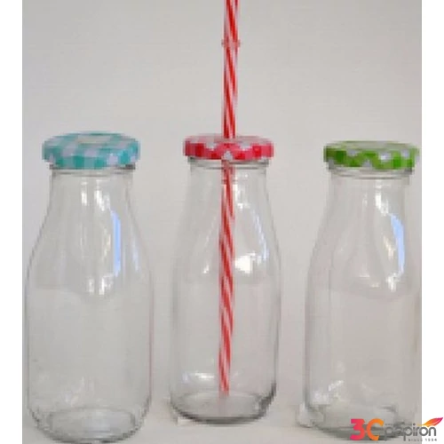 Üveg palack üdítős 200ml szívószál tartós tetővel 224902