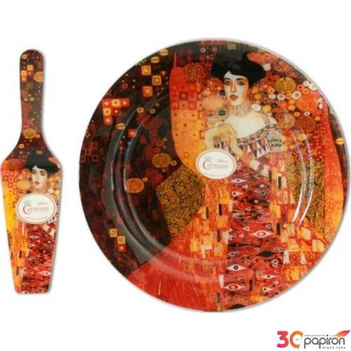 Üveg süteményes készlet 30cm tál+lapát desszertes szett Klimt: The Kiss