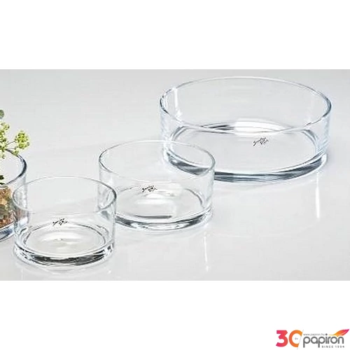 Üvegtál 19cm átmérő áttetsző víztiszta üvegből vastag falú 8 vastag falú 8cm peremmel