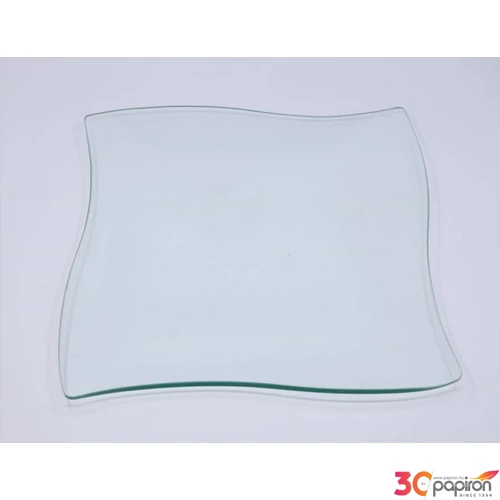 Üvegtál szögletes alakú 20x20cm hullámos szélű víztiszta