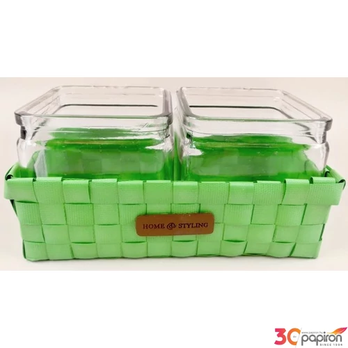 Üvegek fonott tartóban 10x10x10cm vegyes színben