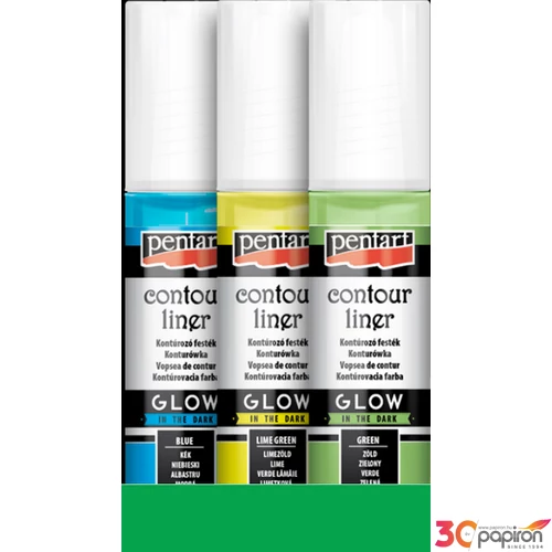 Üvegfesték Pentart kontúrozó 20ml glow zöld 