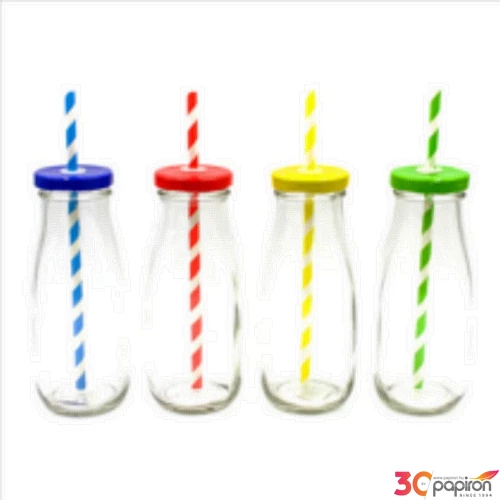 Üveg szívószállal 300ml 15,5x6cm, 4 színben