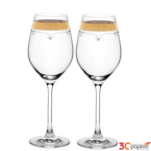 Üvegpohár boros 470ml arany szegéllyel, Swarovski dísszel S/2