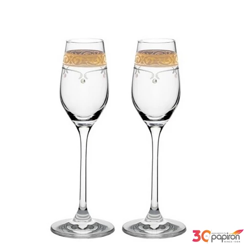Üvegpohár likőrös 95ml arany szegéllyel, Swarovski dísszel S/2