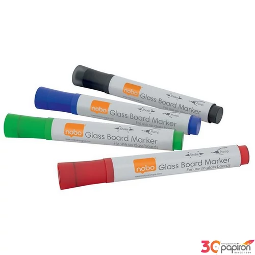 Marker üvegtábla Nobo 3mm kerek hegyű 4színű szett Prezentáció NOBO 1905324