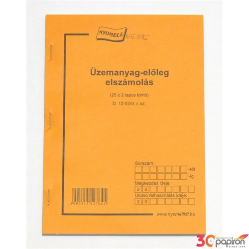 Ny B 12-53/V üzemanyagelőleg Üzemanyag előleg elszámolás 25x3
