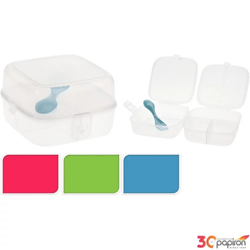 Uzsonnásdoboz '24 155x150x95mm evőeszközzel4rekeszes kpm átlátszó