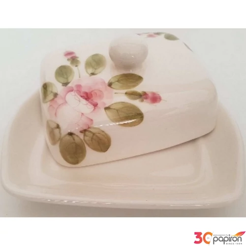 Vajtartó kerámia rózsás 22x15x9cm Romantik, fodros domború mintás kézzel festett