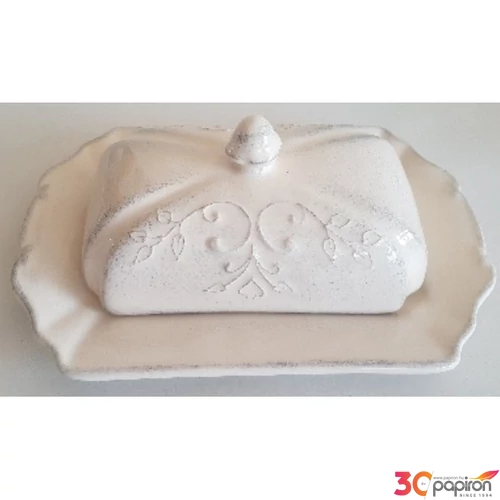 Vajtartó kerámia csipkés 22x15x9cm Romantik, fodros domború mintás kézzel festett