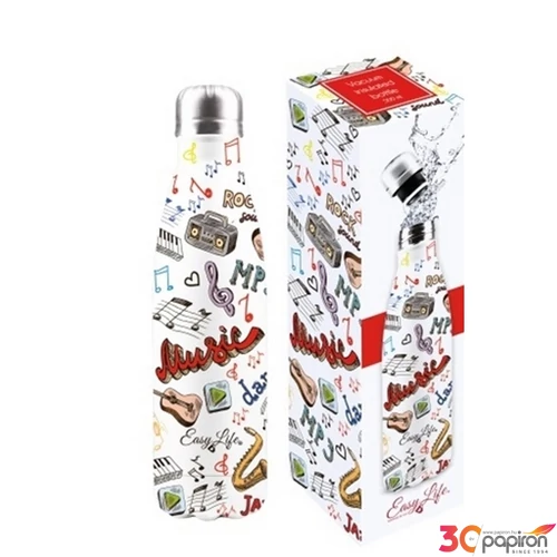 Kulacs duplafalú 500ml rozsdamentes acél hőtartó útipalack Music on Air