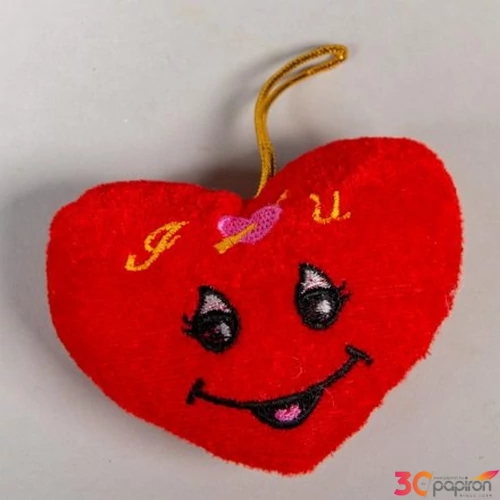 Valentin napi plüss akasztós piros, szív mosolygós, 10,5x7,5cm 