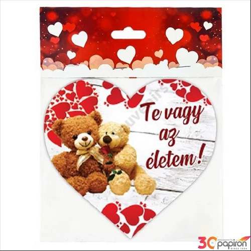 Valentini dekor fatábla szív, macis Te vagy az életem 1,5x15cm