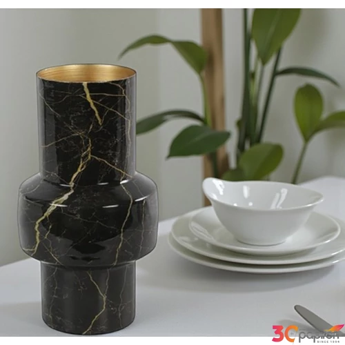 Váza fekete/arany Vase w/belly rd Liva S marble black/gold márvány fekete/arany-L17B17H32CM DST53