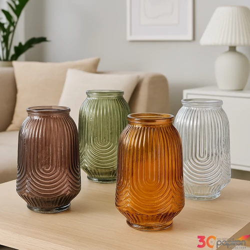 Váza exkluzív üveg 24' anyagában színezett, 4 féle 12x25cm 25cm sdkae