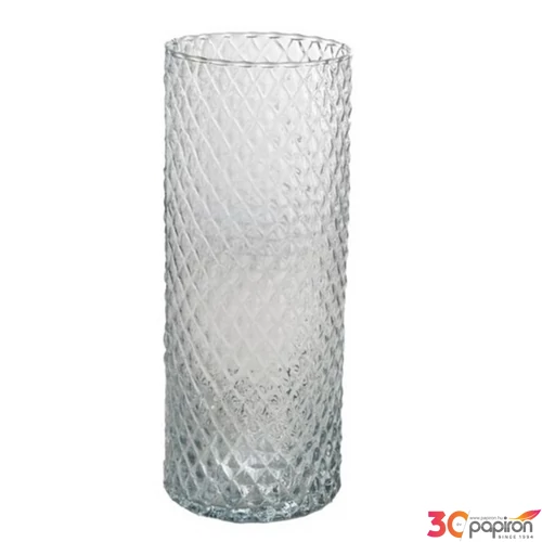 Váza üveg rombusz mintával, 25x10cm átlátszó 