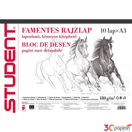 Vázlatfüzet A3 Ico Student 10lap, 180g/m2 famentes skiccfüzet Ico Student iskolaszezonos tanszerek