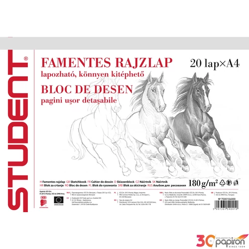 Vázlatfüzet A4 Ico Student 20lap, 180g/m2 famentes skiccfüzet Ico Student iskolaszezonos tanszerek