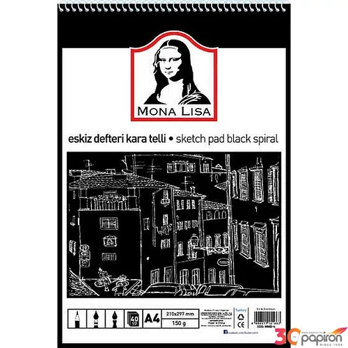 Vázlatfüzet A4 Mona Lisa fekete, 150 gr-os papír - 40 lapos