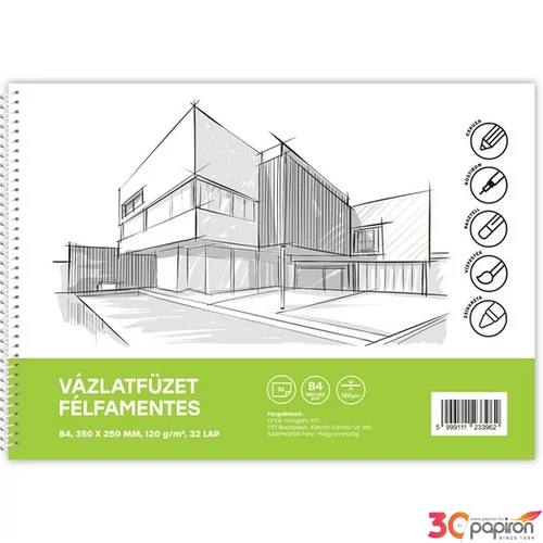 Vázlatfüzet B/4 félfamentes 32 lap 120gr. Bluering