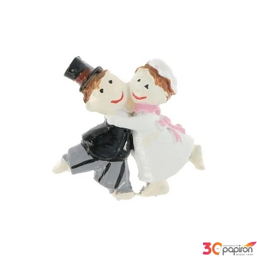 Esküvői dekor figura esküvői pár, öntapadós műanyag 3,5x3,3x0,6cm, fekete, fehér S/8