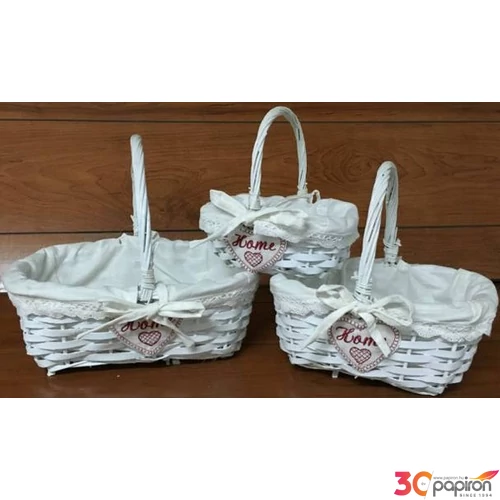Vessző, fonott kosár bélelt 3db-os szett 17x15cm,23x18cm,29x23cm