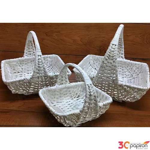 Vessző, fonott kosár fehér talpas tégla forma 3db-os átmérő: 24-35cm, magasság: 21-32cm
